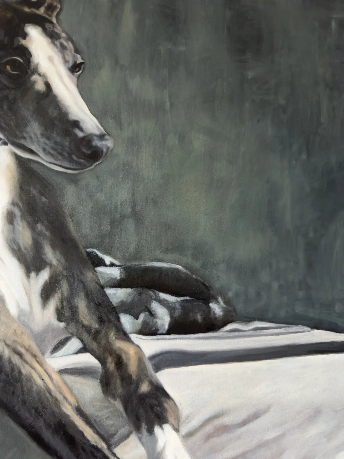 Details of Whippet Oil Painting by Lorna Mousley